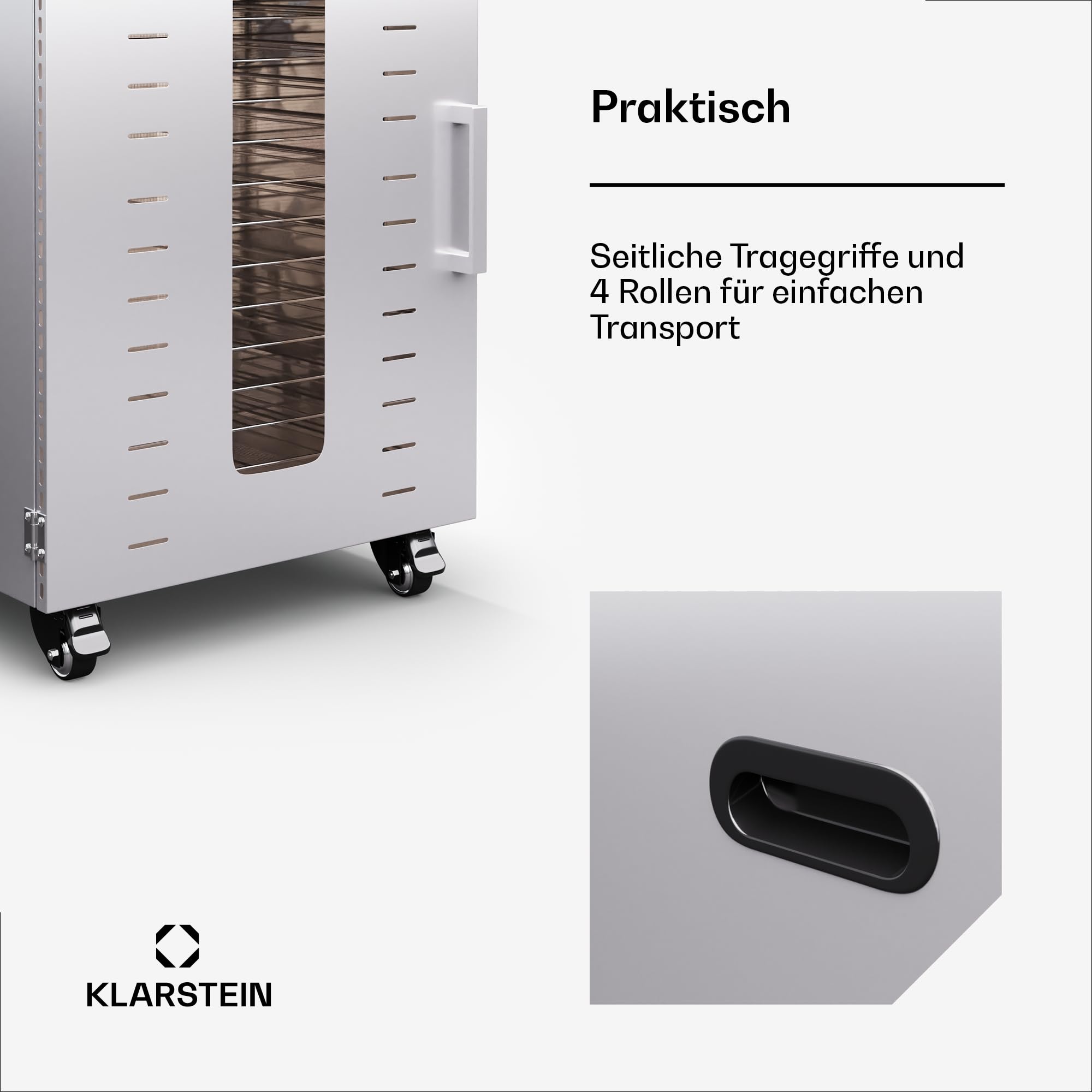 Klarstein Dörrautomat Edelstahl – 4.000-W-Dörrgerät, 48 Edelstahl-Einlegeböden, 30–90 °C, 24-Stunden-Timer, 6 Ventilatoren, 2 Trockenkammern, 50–55 dB, ideal für Obst, Gemüse, Fleisch, Kräuter, Silber