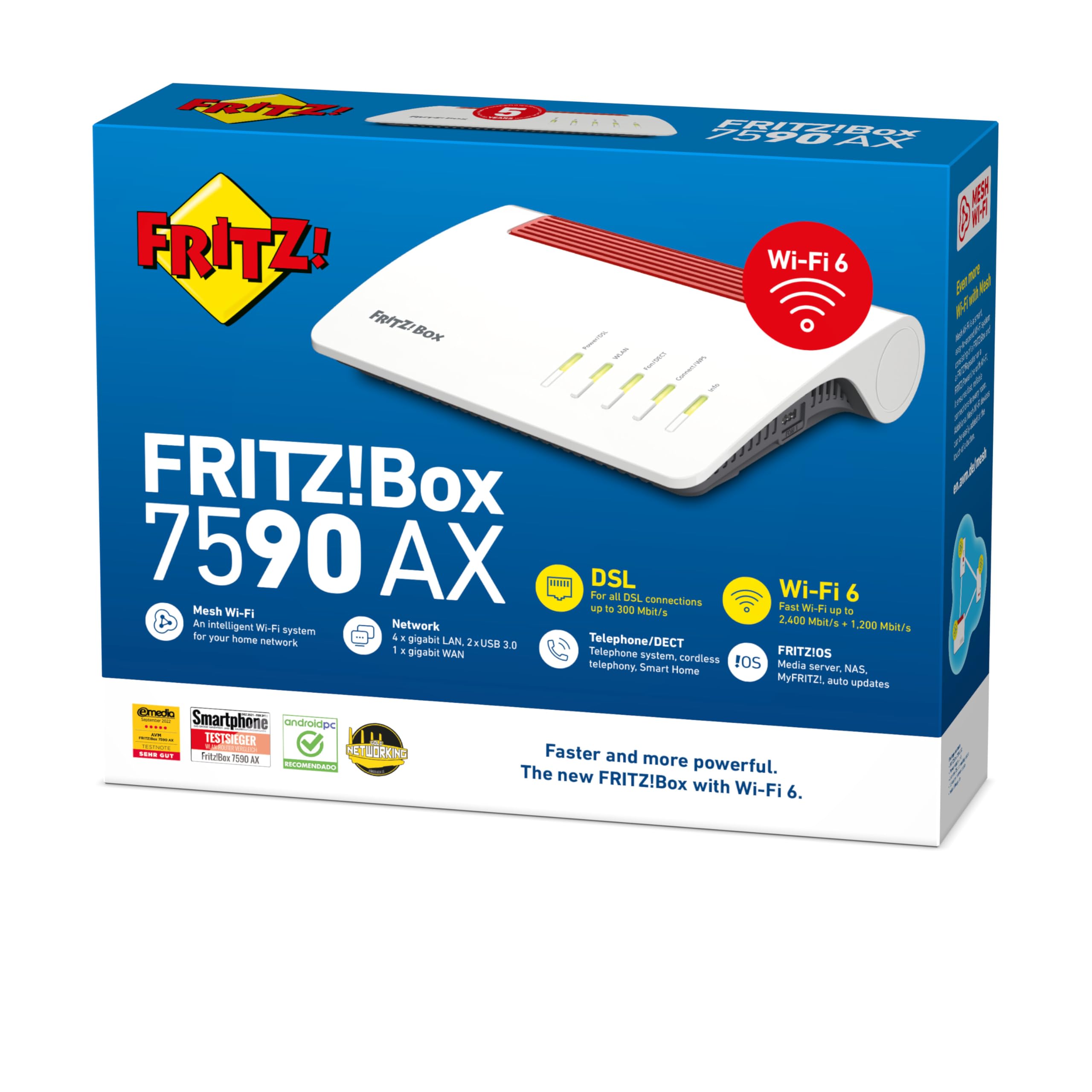 FRITZ!Box 7590 AX Exclusive – Wi-Fi 6 DSL-Router mit Mesh, DECT & USB-Stick